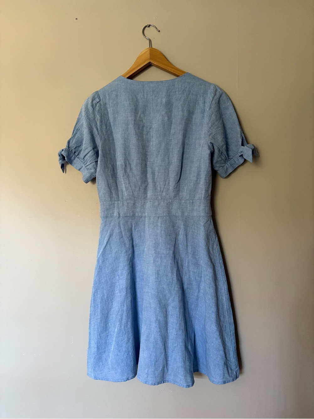 GAP Powder Blue V-Neck Button Front Mini linen and cotton blend Dress - Picture 2 of 7